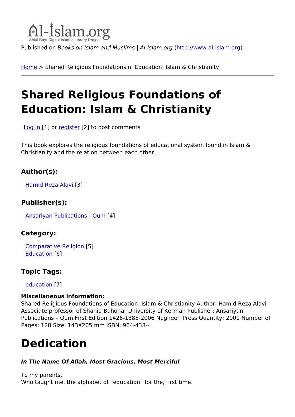 Shared Religious Foundations of Education: Islam & Christianity