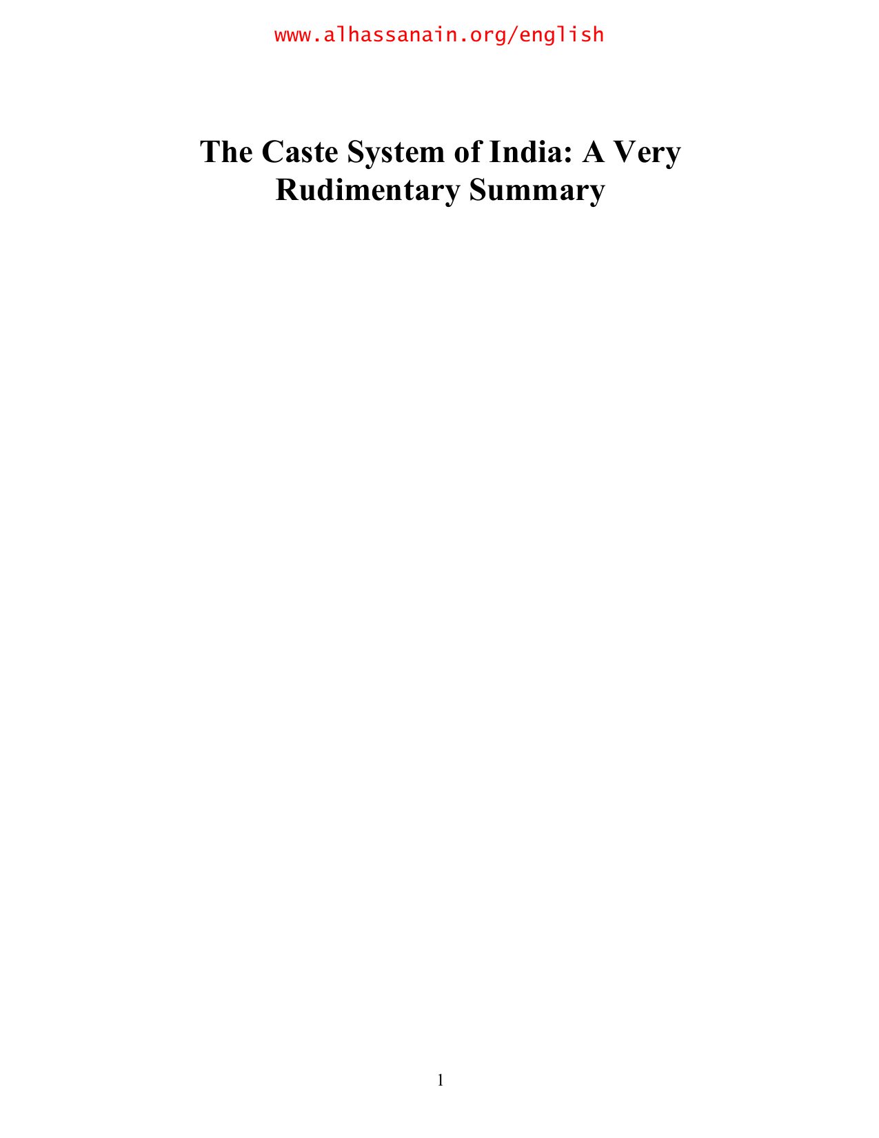 The Caste System of India: A Very Rudimentary Summary