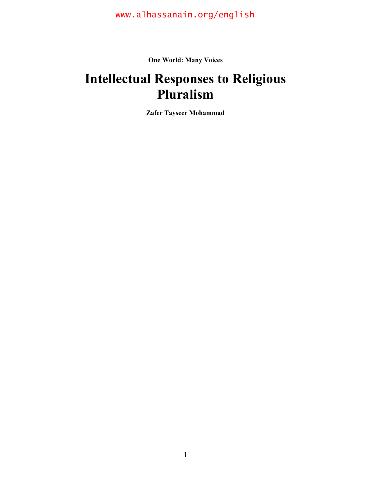 Intellectual Responses To Religious Pluralism