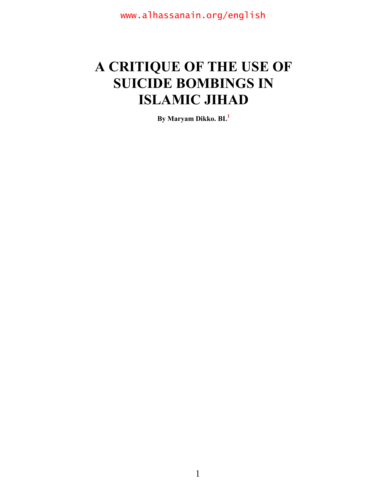 A Critique Of The Use Of Suicide Bombings In Islamic Jihad