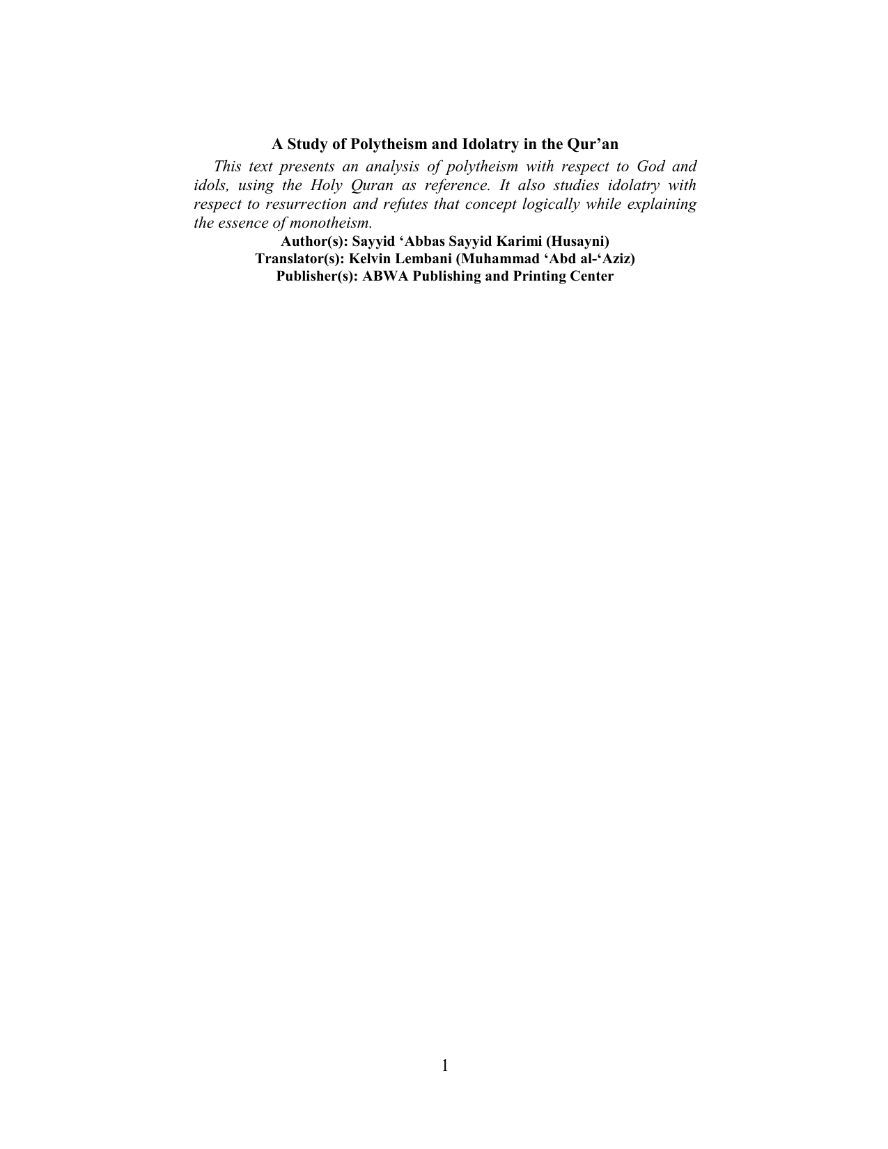 A Study Of Polytheism And Idolatry In The Qur’an