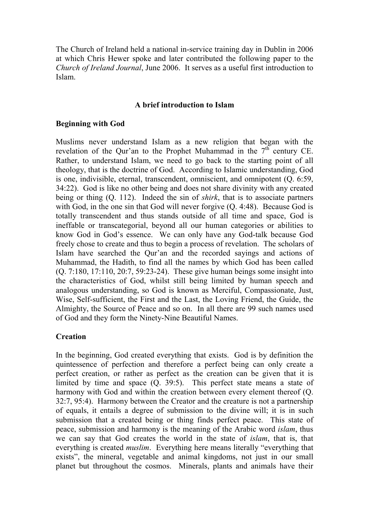 A Brief Introduction To Islam