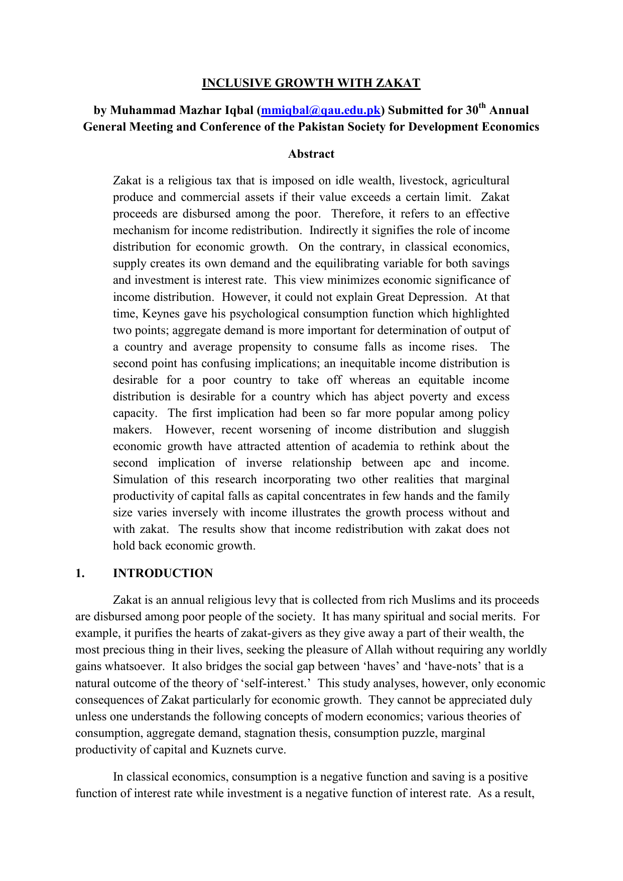Inclusive Growth With Zakat