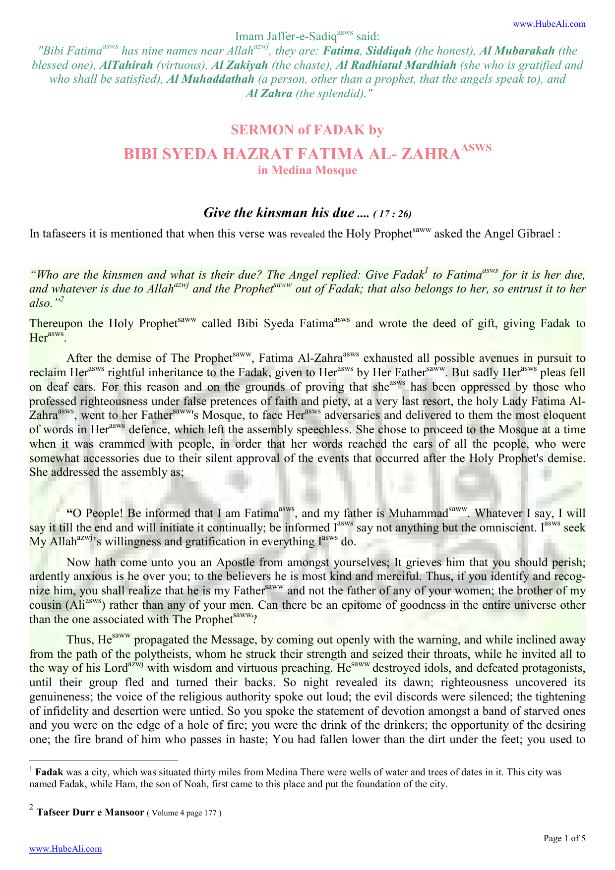Sermon Of Fadak