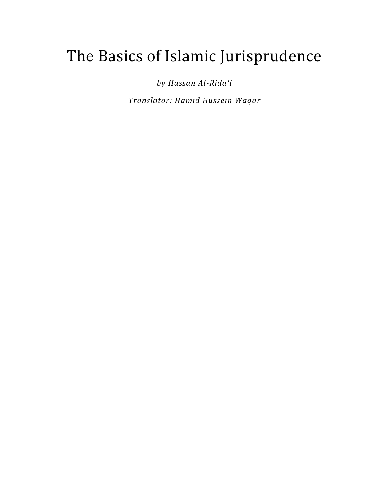 The Basics of Islamic Jurisprudence