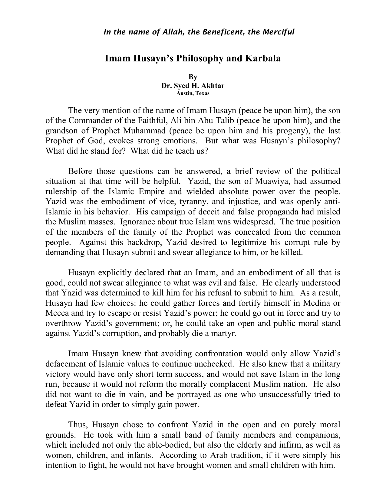 Philosophy Of Karbala