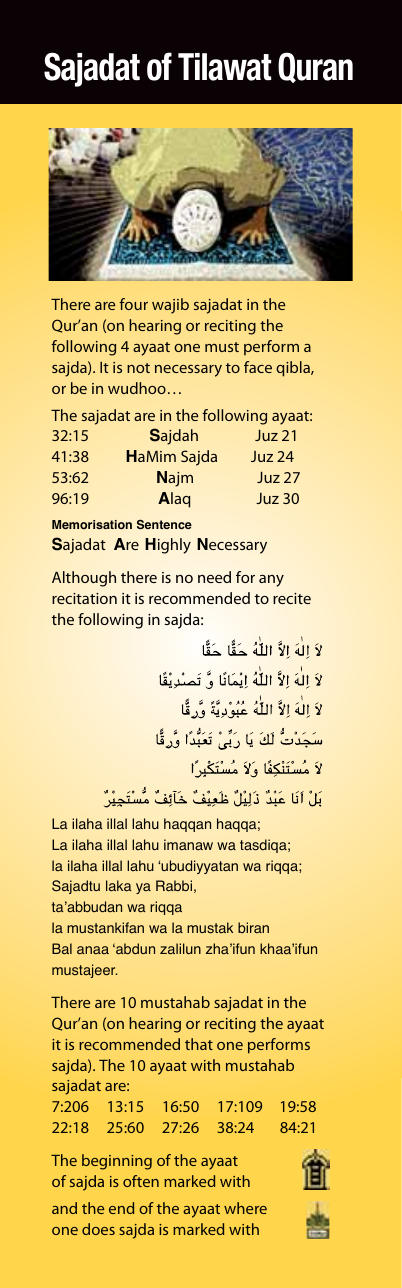Sajadat Of Tilawat Quran
