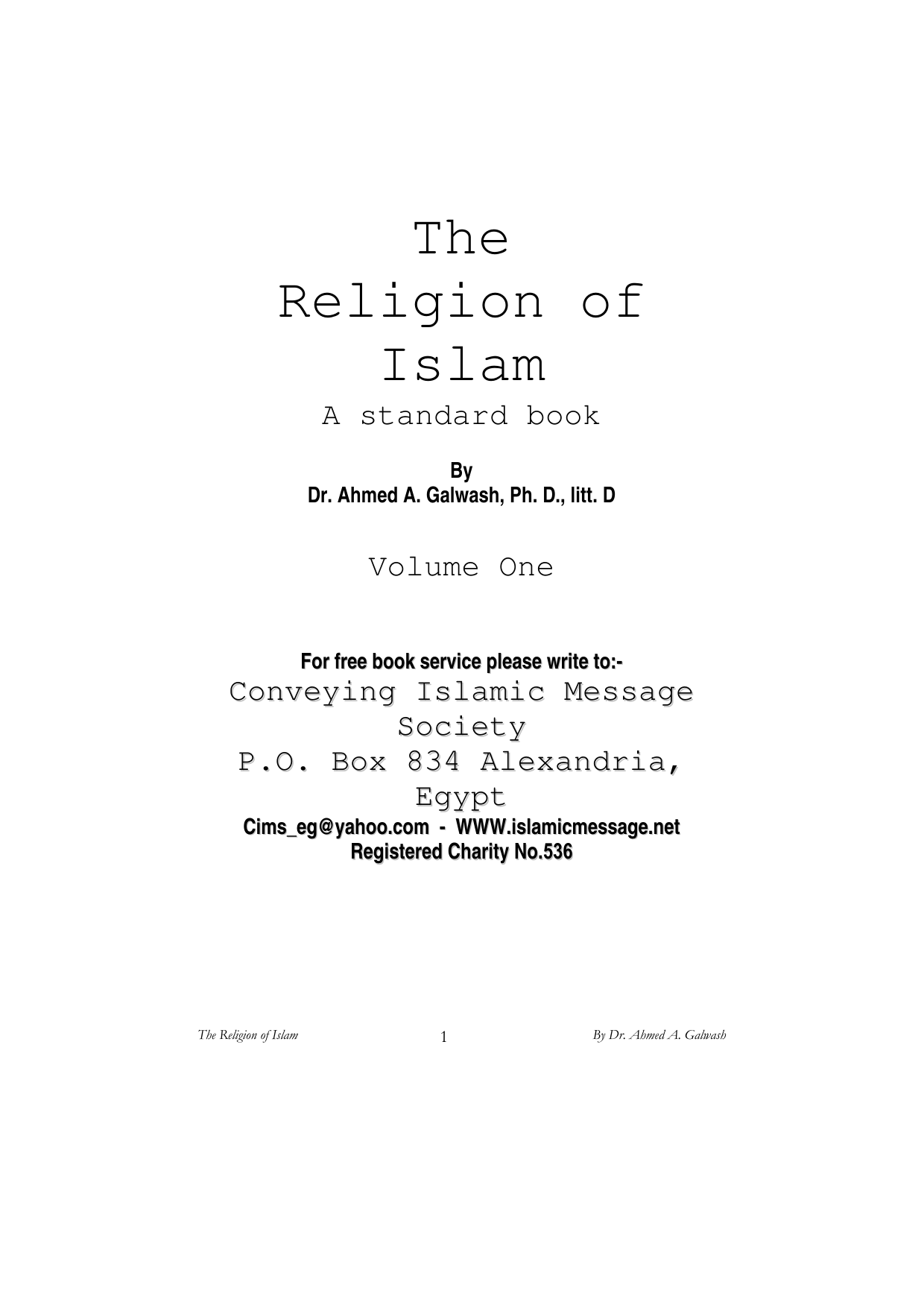 The Religion of Islam - Vol 1