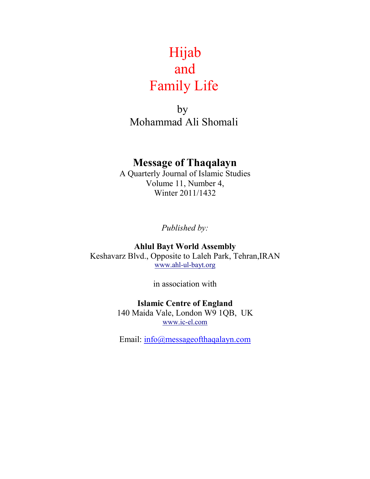 Hijab and Family Life