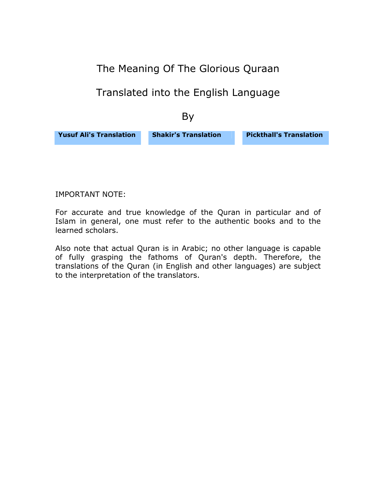 Holy Qur'an English