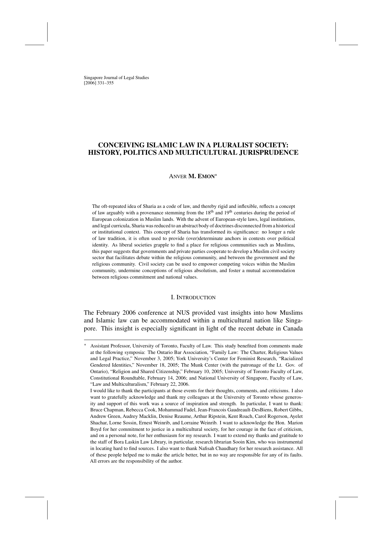Conceiving Islamic Lawin A Pluralist Society