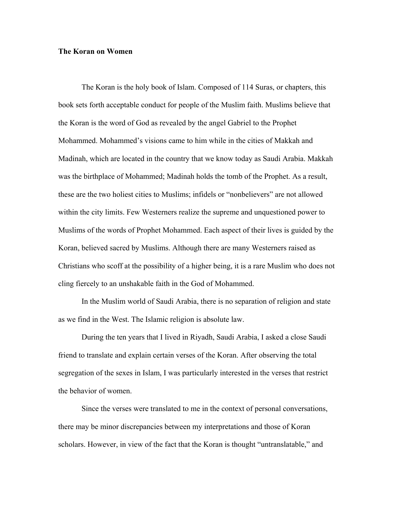 The Koran on Women