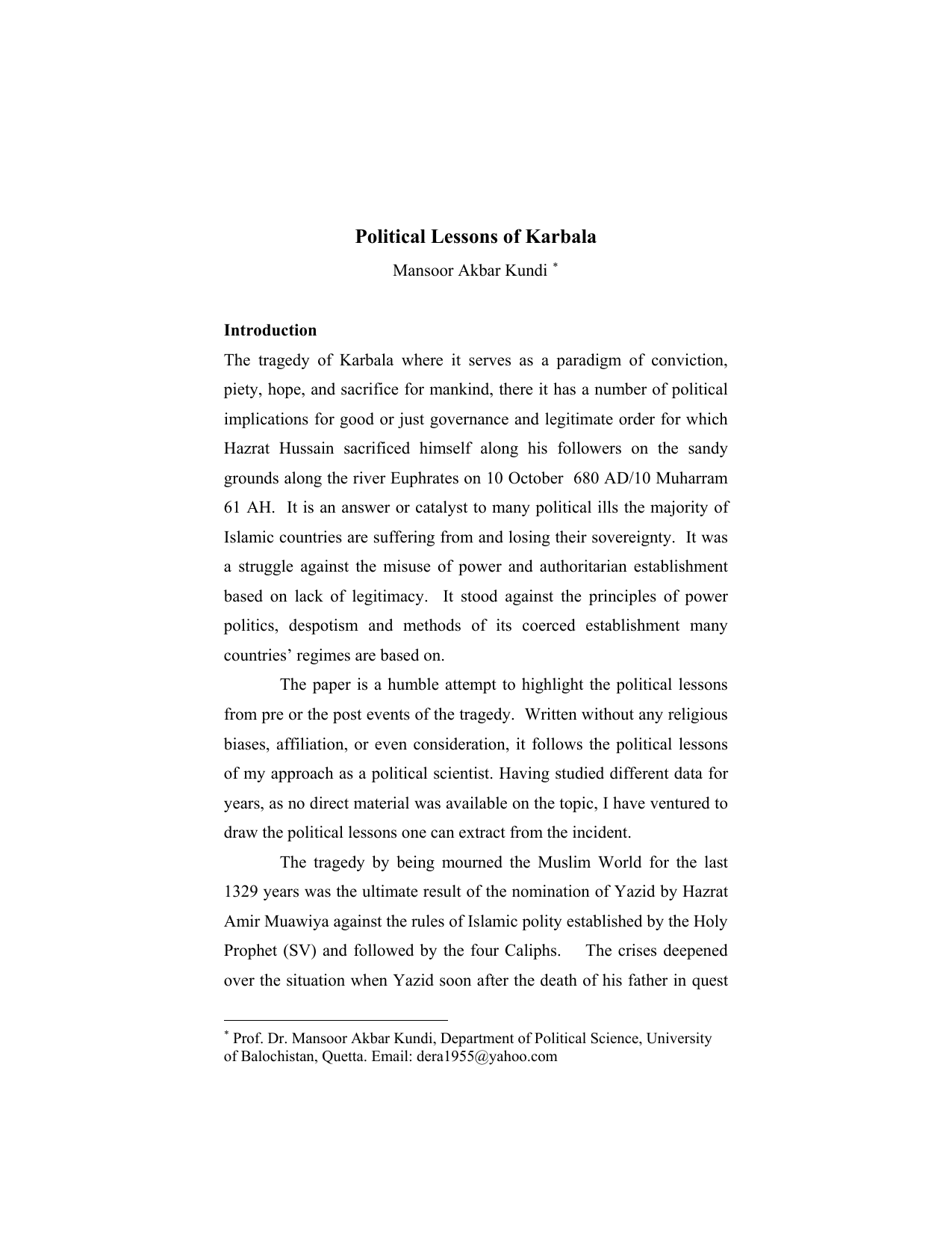 Political Lessons of Karbala