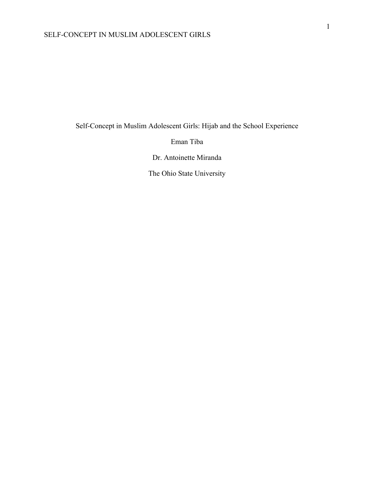 Self-concept In Muslim Adolescent Girls