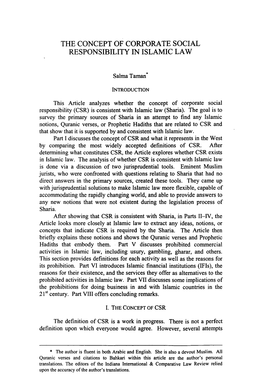 The Concept Of Corporate Social Responsibility In Islamic Law