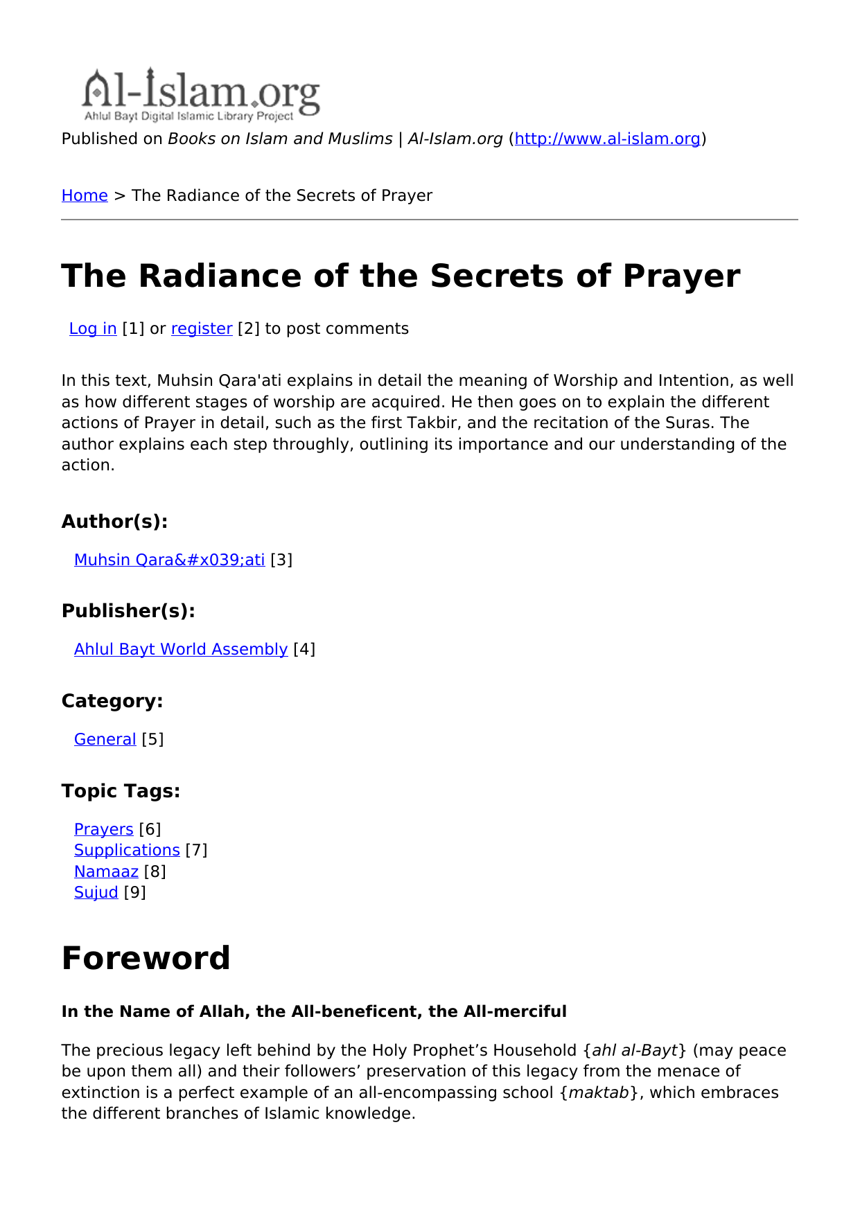 The Radiance of The Secrets of Prayer