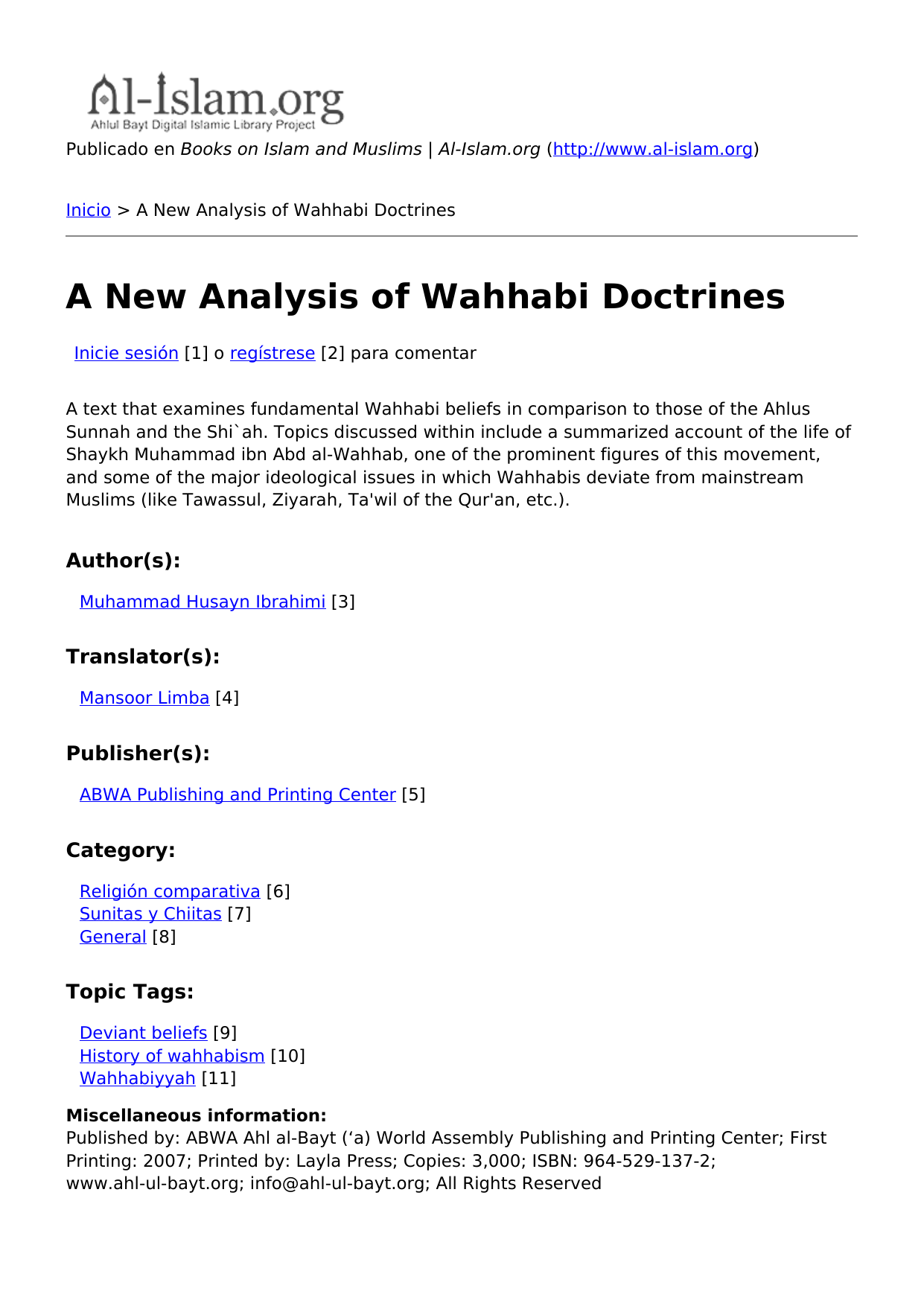A New Analysis Of Wahhabi Doctrines