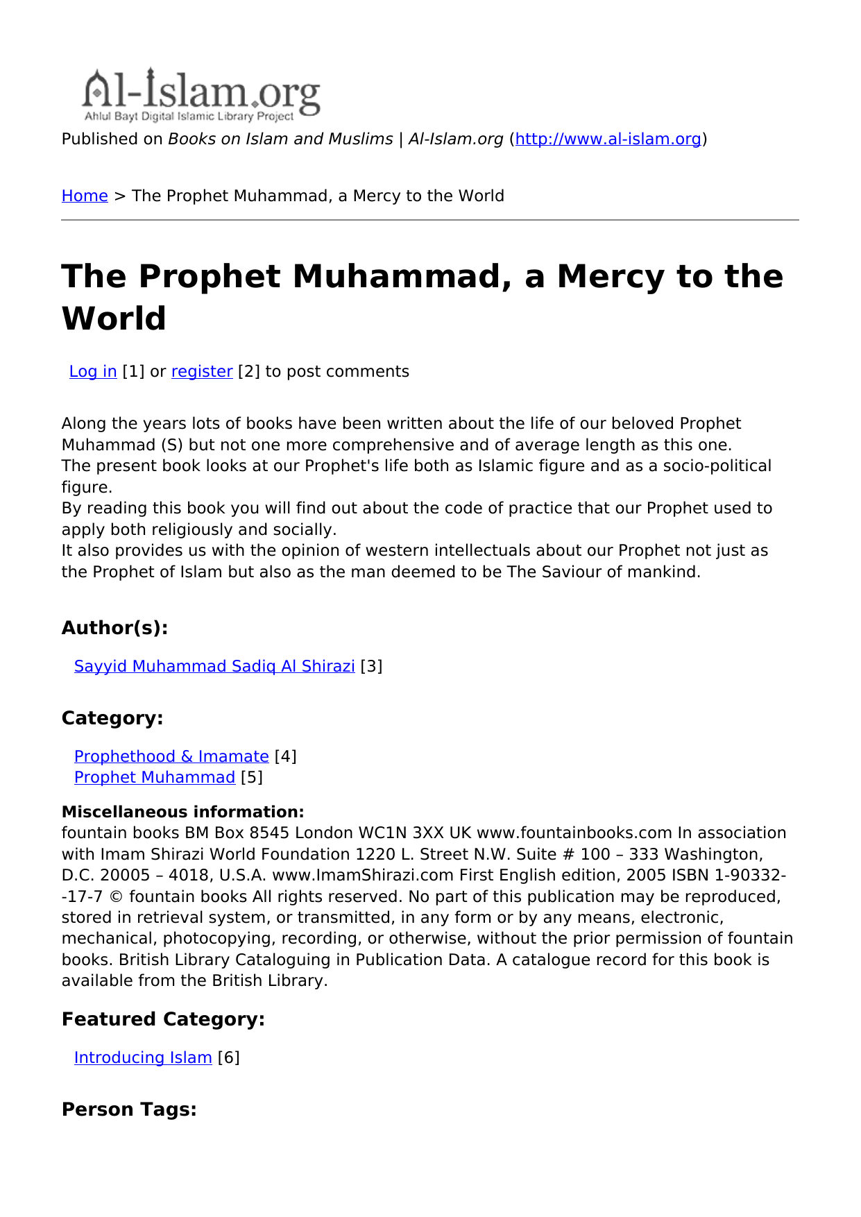 The Prophet Muhammad, A Mercy To The World