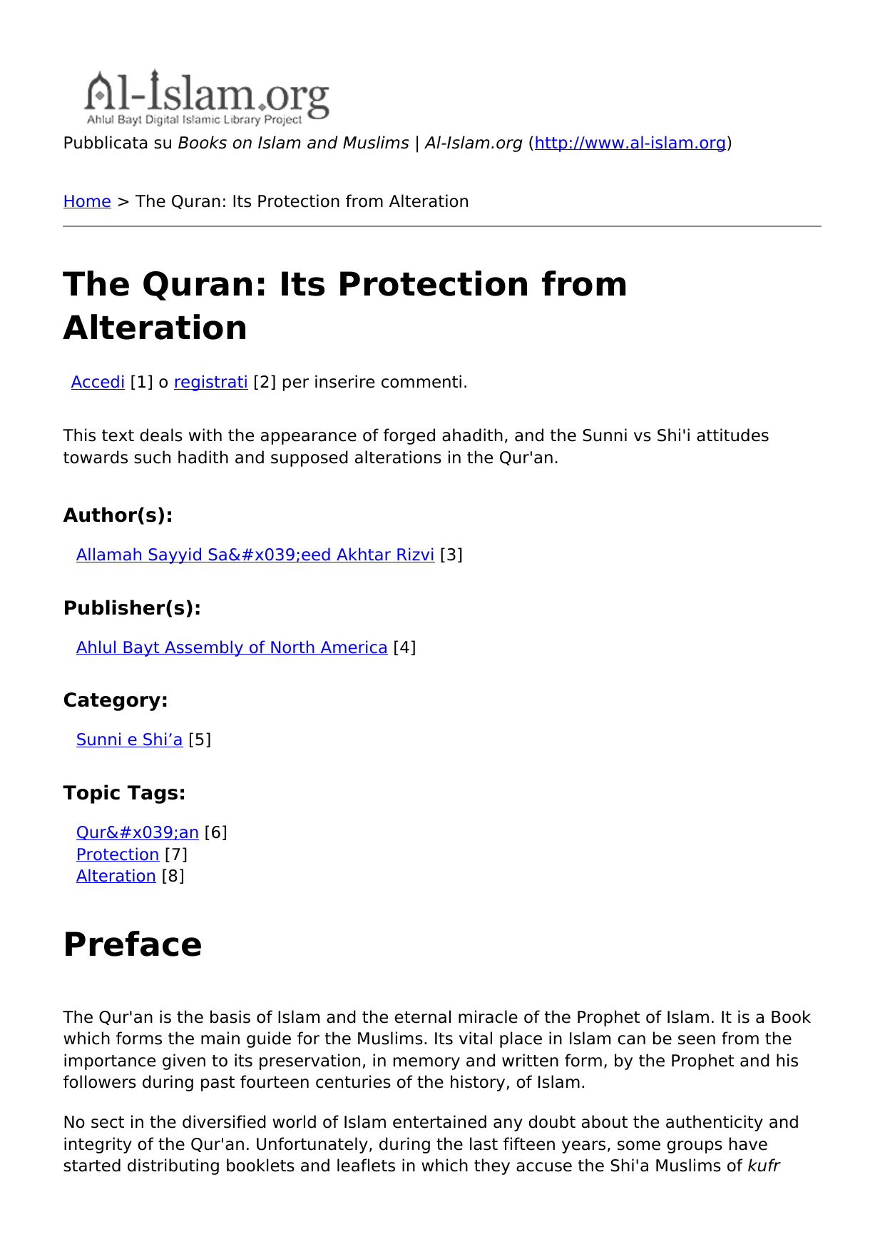 The Quran: Its Protection from Alteration
