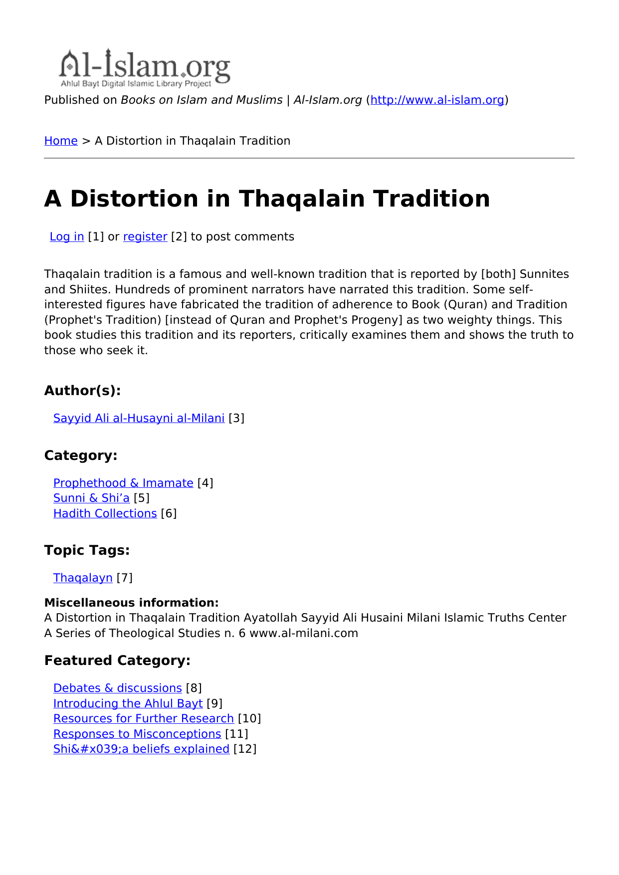 A Distortion in Thaqalain Tradition