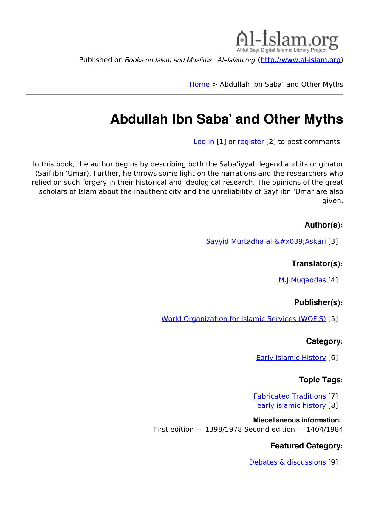 Abdullah Ibn Saba’ and Other Myths
