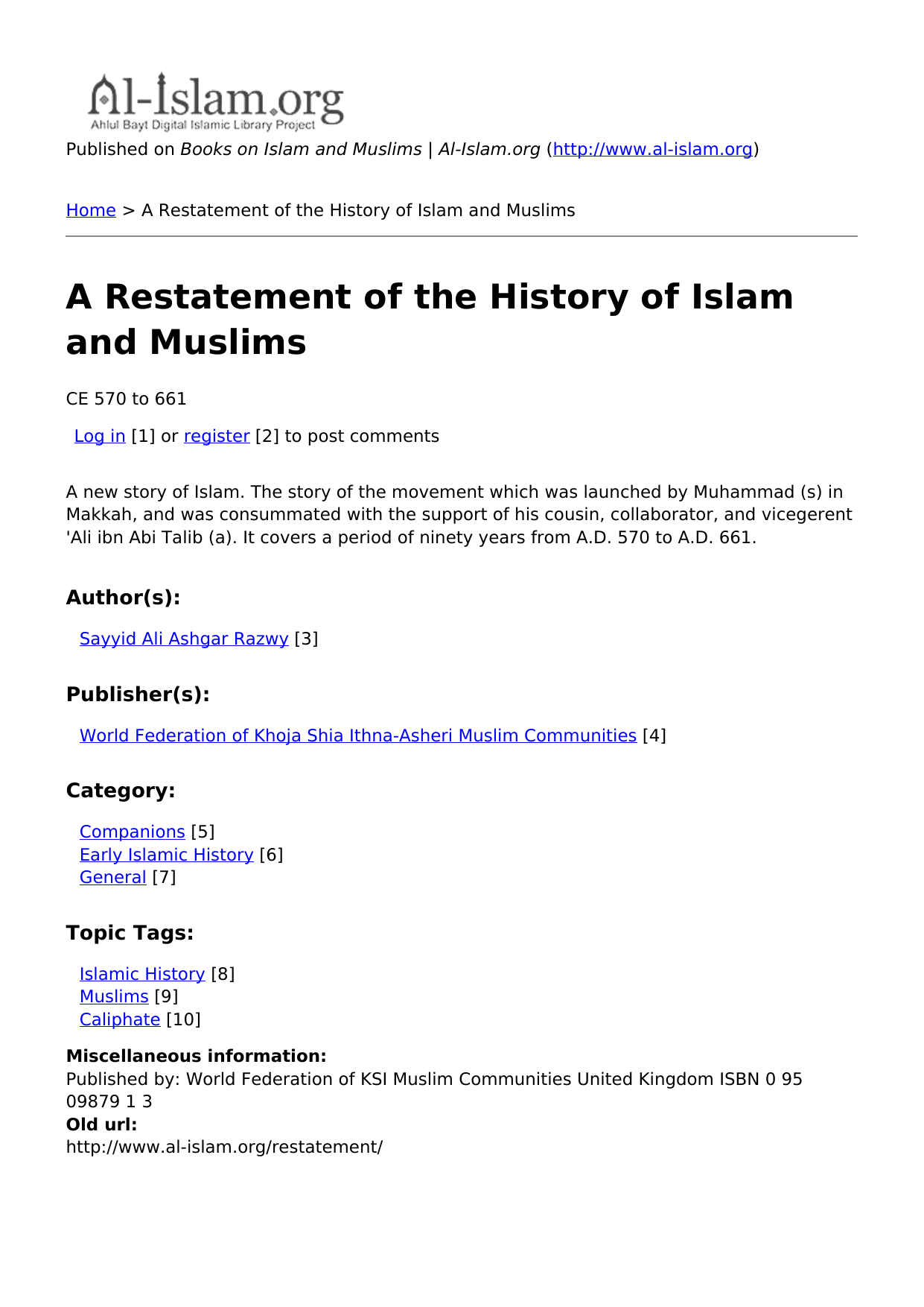A Restatement of the History of Islam and Muslims