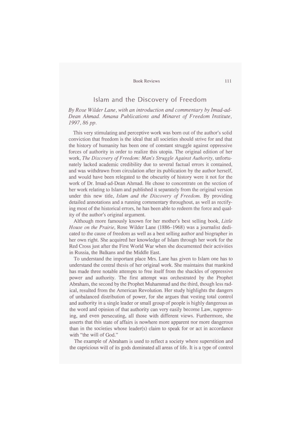 Islam And Discovery of Freedom