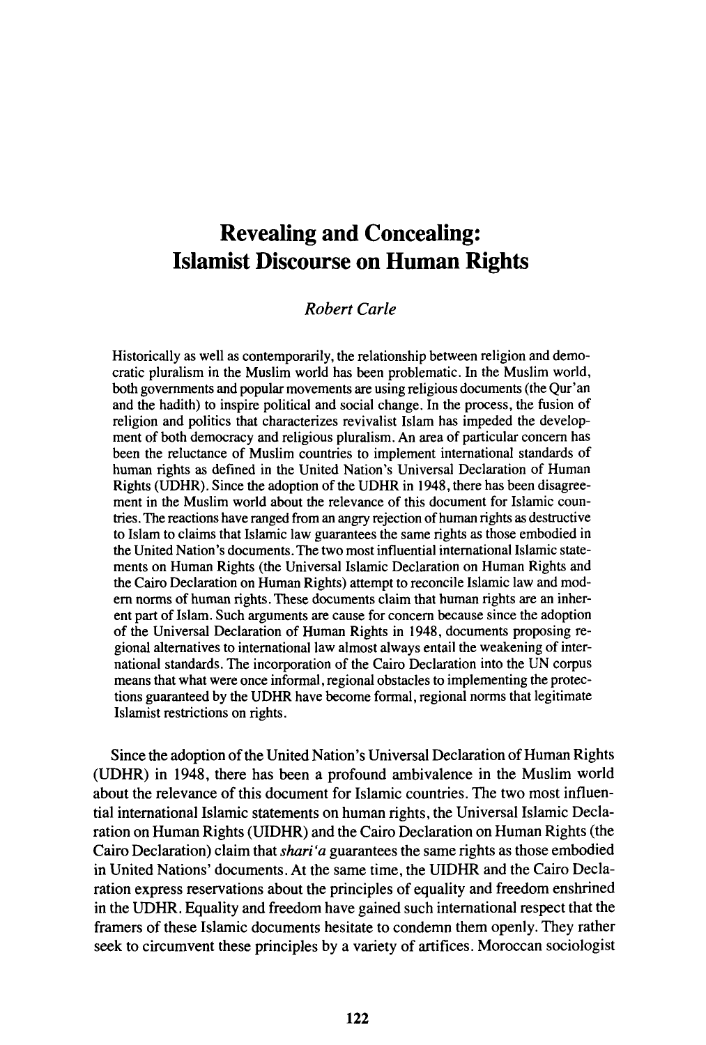 Revealing And Concealing: Islamist Discourse On Human Rights