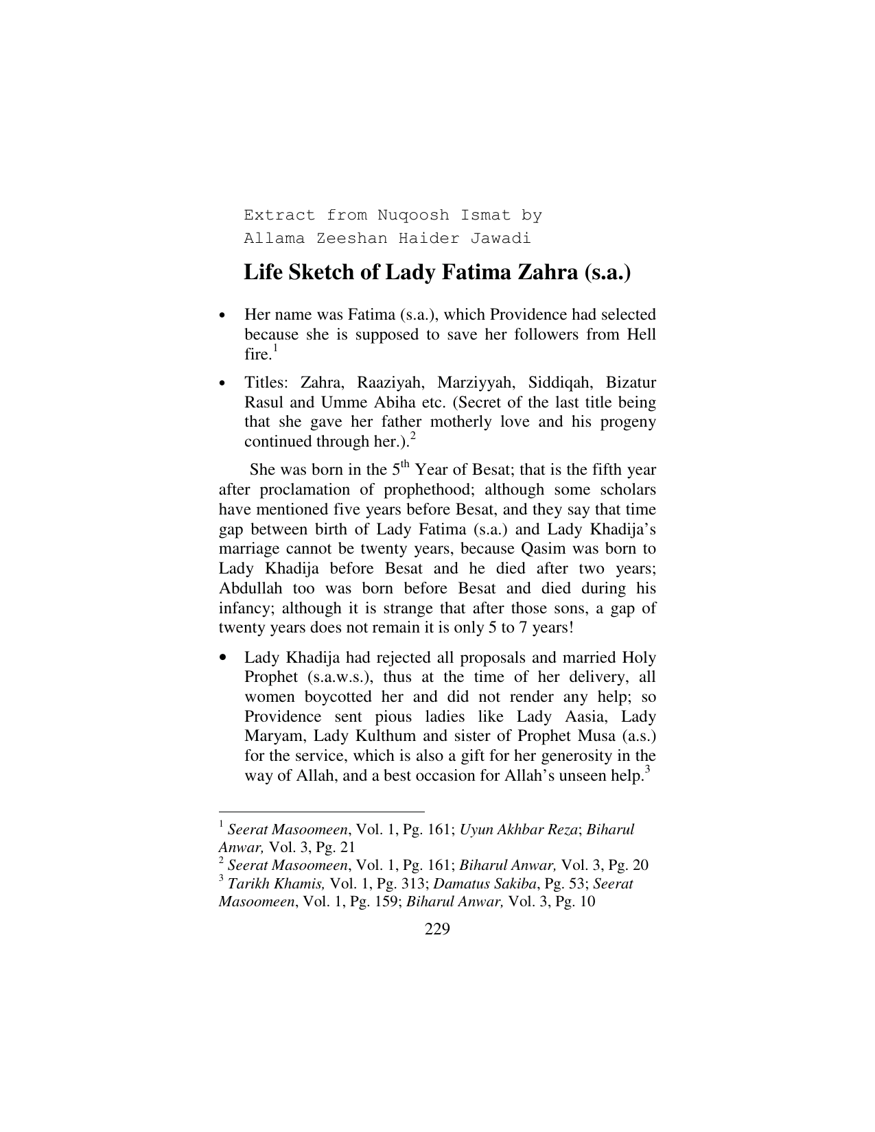Life Sketch Of Lady Fatima Zahra (sa) 