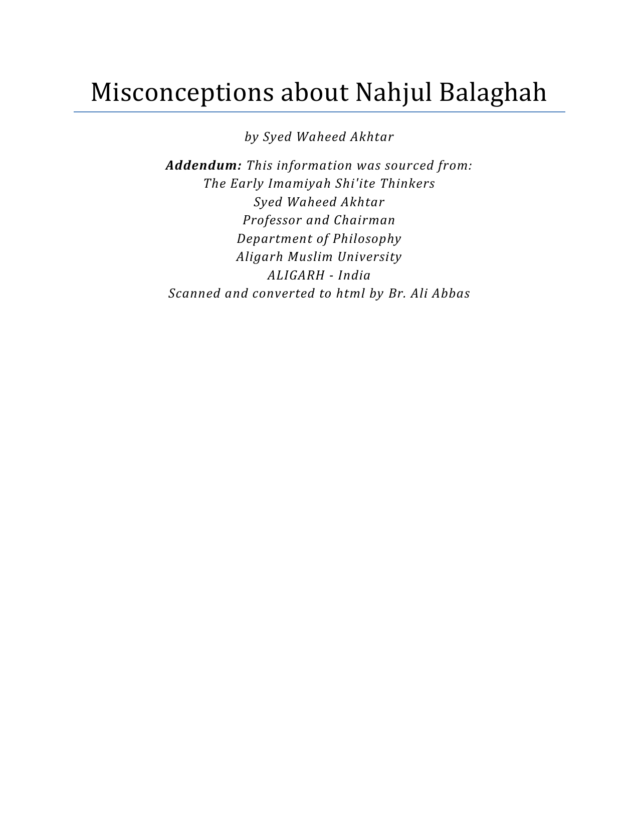 Misconceptions About Nahjul Balaghah 