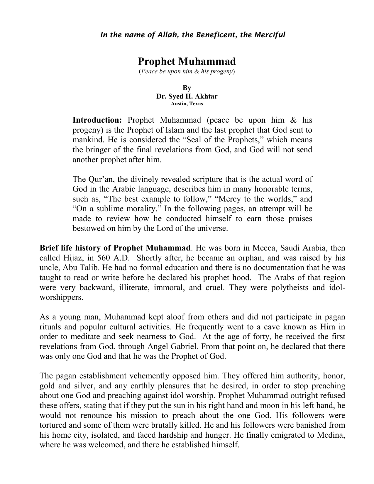Prophet Muhammad (Pbuh)