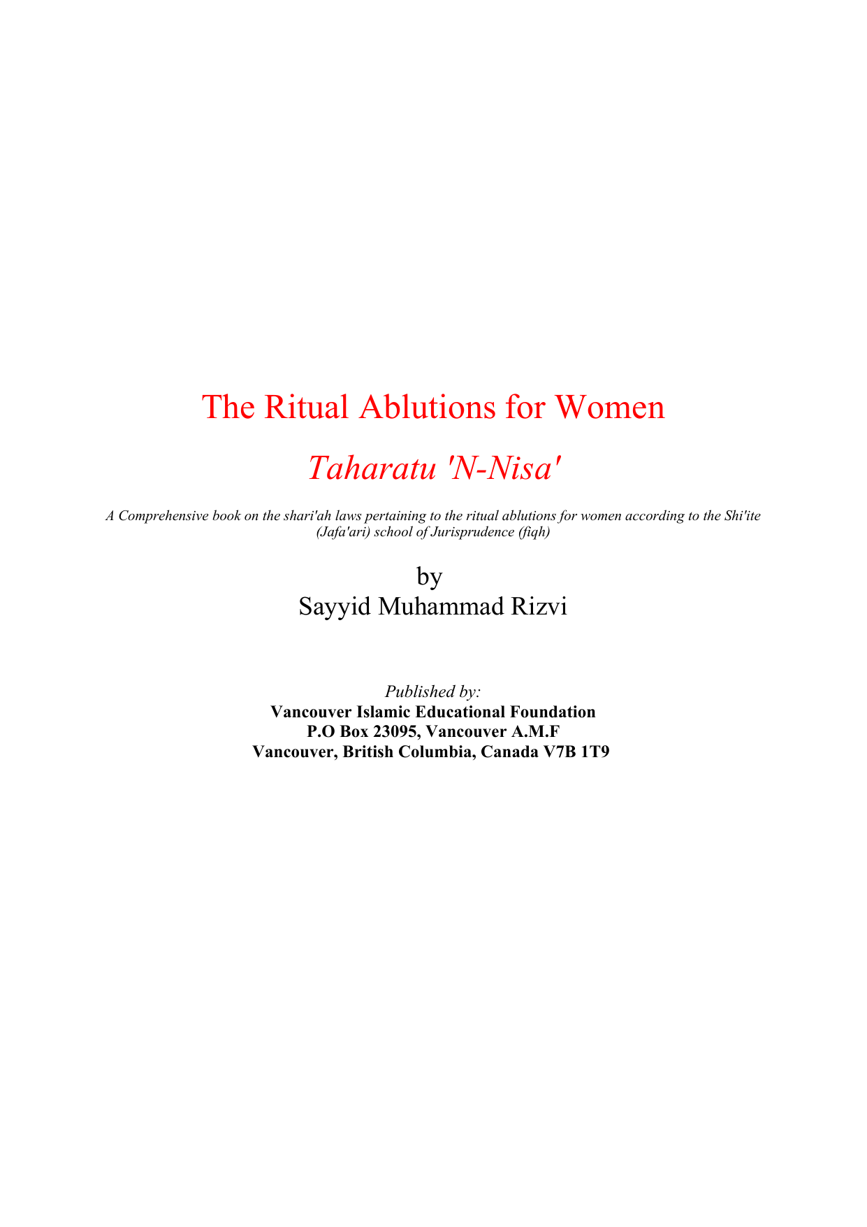 The Ritual Ablutions For Women