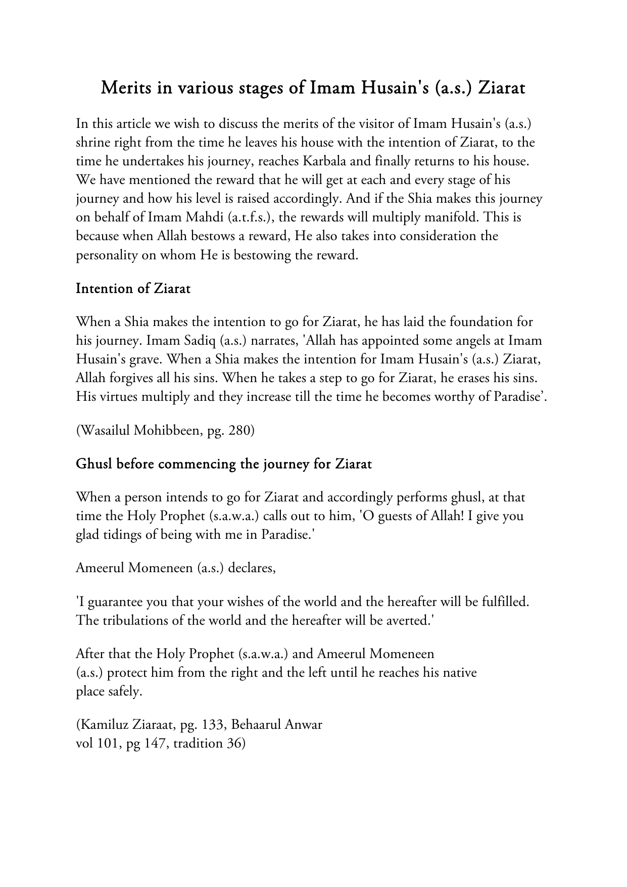Ahadith About Merits Of Ziyarat