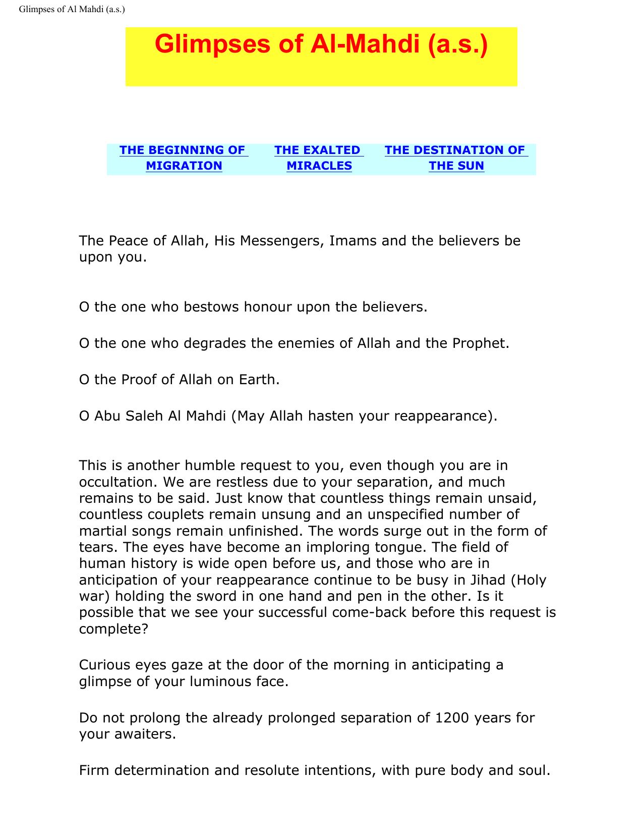Glimpses Of Al Mahdi (as)