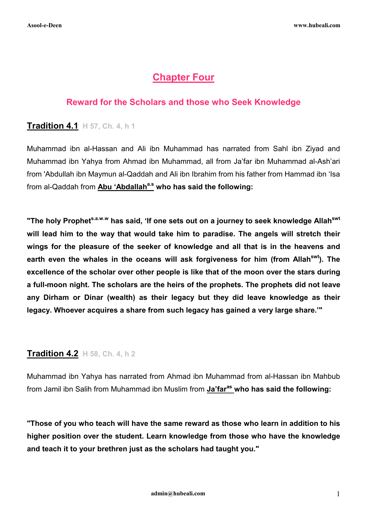 Reward for the Scholars and those who Seek Knowledge