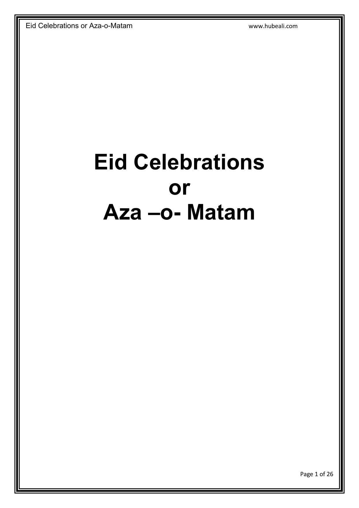 Eid Celebrations Or Aza–o-Matam