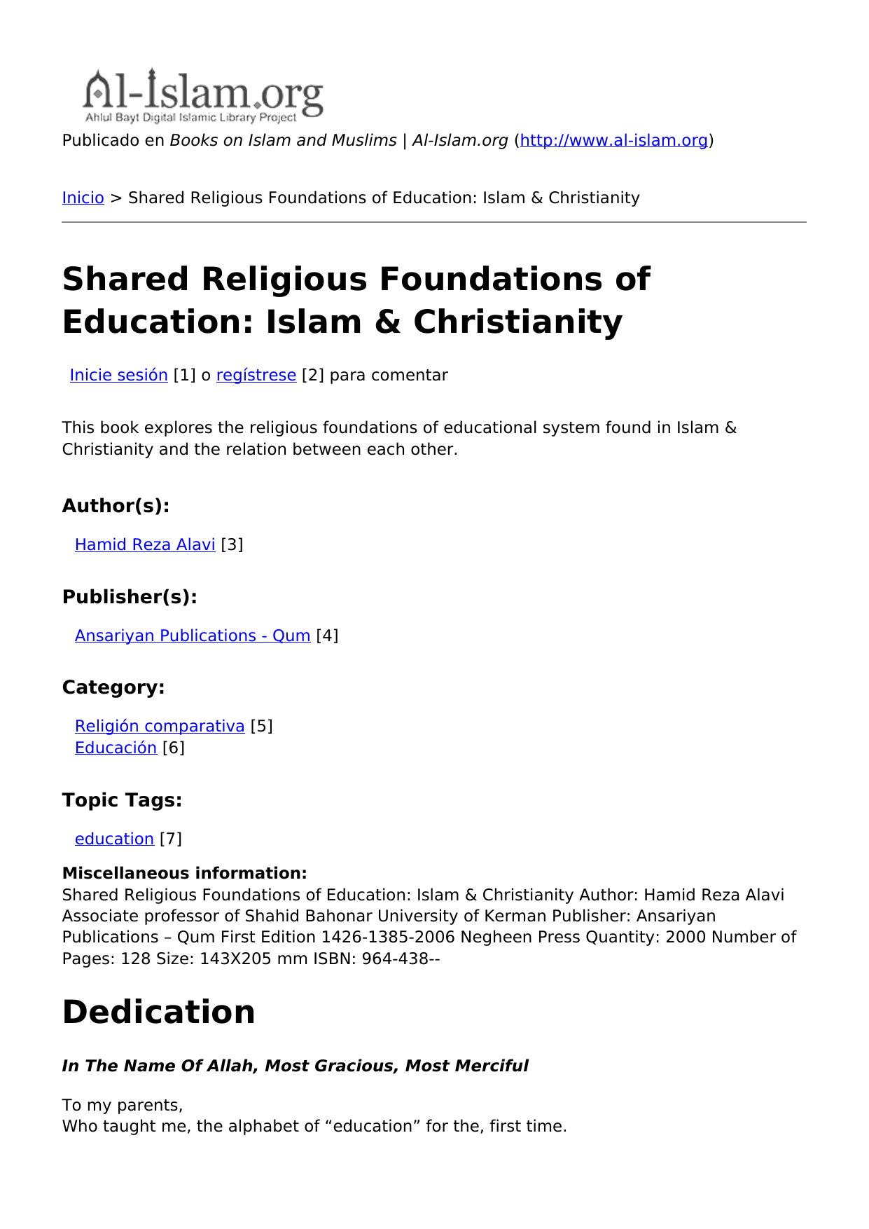 Shared Religious Foundations of Education: Islam & Christianity